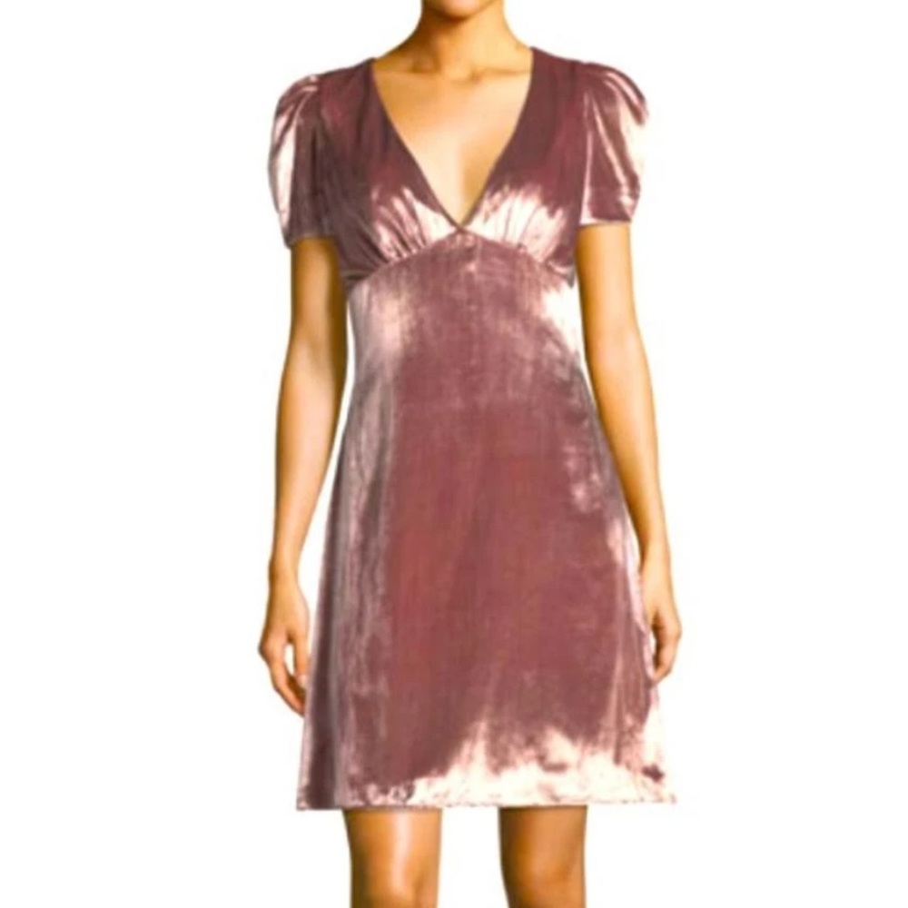 Milly Christine Puff-Sleeve Panne Velvet Dress mauve pink keyhole back 0